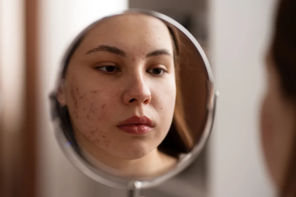 menina jovem com acne no rosto